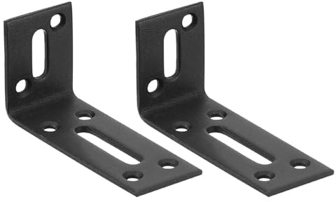 QUARKZMAN Justerbara hörnkonsoler, 4 stycken 80 x 40 x 30 mm i rostfritt stål, 90 graders L-vinkel, förstärkningsfäste med slitsar för möbelreparation, svart