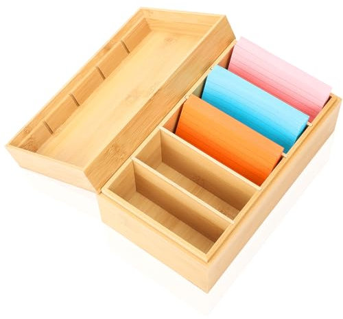 A7 Karteikasten Holz mit Deckel 22cm*12.6cm*9cm Lernkarteibox Holz Karteikarten Lernbox A7 Vokabelbox für Büro Schulen und Heim （Karteikarten Nicht im Enthalten）