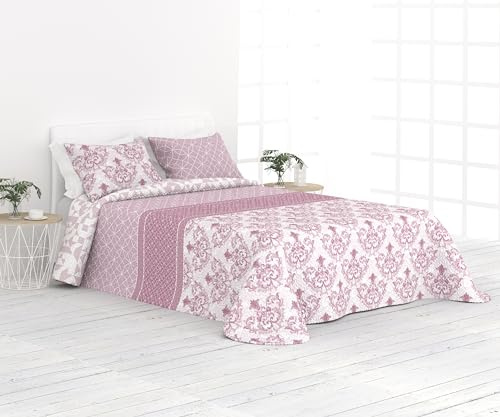 Liniva Home Colcha Fina Reversible de Verano y Primavera. Colcha con Funda DE COJÍN. Cubrecama Elegante de Microfibra Extra Suave. (Damasco - Lila - Cama 150 cm)