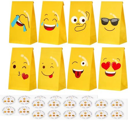 JOYISEN Geschenktüten 24 Stück Papiertüten Klein mit 24 Aufkleber Bunte Mitgebsel Tüten 12 * 8 * 22CM Papier tüten für Kindergeburtsta Hochzeiten Abschlussfeiern Thanksgiving Halloween Weihnachten