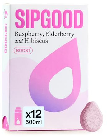 SIPGOOD Raspberry, Elderberry & Hibiscus Water Drops, Zero Calorie Hydration Tablets with Electrolytes & Vitamins, Sugar Free Waterdrops (1 Pack of 12 Drops)