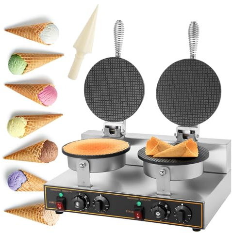 MáQuina Para Hacer Conos De Helado, MáQuina Comercial Para Hacer Conos De Helado Profesionales De 1200 W, Plancha EléCtrica Para Hacer Conos De Helado Redondos De Acero Inoxidable,Double-110V