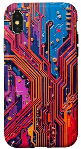Detailed Motherboard Schematic with Electronic Circuits Case for iPhone X/XS