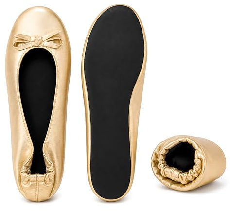 Genérico 12 Pares Manoletinas Plegables Color Beige Oro | Ideales para Boda