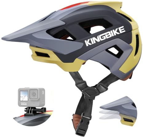 KINGBIKE Casco de bicicleta de montaña profesional E-MTB NTA-8776 Casco de seguridad para bicicleta eléctrica con visera ajustable de 3 niveles y soporte para cámara, casco de bicicleta MTB para