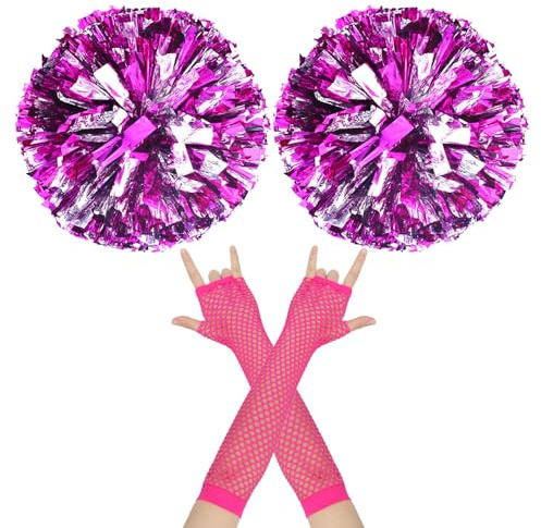 UBSIUH 2 Pieces Of Shiny Floral Balls And 1 Pair Of Long Grid Gloves, Cheerleading Supplies, Sports Events Supplies, Cheering Props.