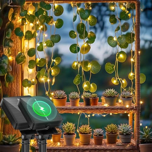 Aigostar Luci Solari da Giardino 2 Pezzi, 3M+1M*1M Catena Luminosa Solare con 70 LED Edera Artificiale, IP65 Luci da Esterno per Balcone, Pareti, Terrazzo e Gazebo, 8 Modalità