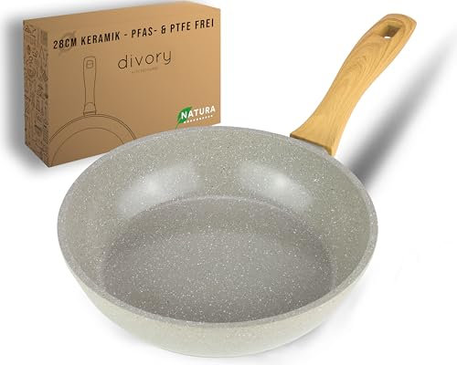 DIVORY Keramikpfanne 28cm – Pfanne mit Keramikbeschichtung Induktion, PFAS & PTFE frei, große Bratpfanne Keramik, Pfannen, Eierpfanne beschichtet - fester Griff - frying ceramic pan (Natura, 28 cm)