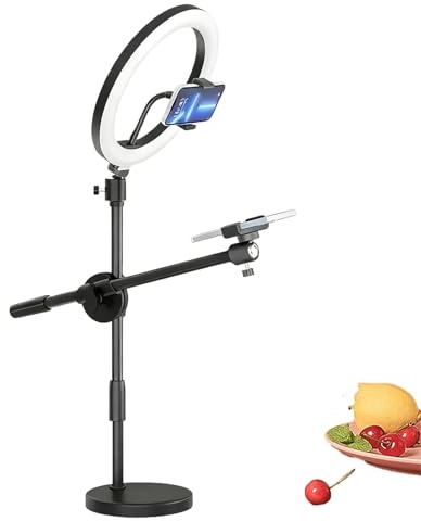 Ring Light Overhead - Adjustable Selfie Ring Light Stand | Overhead Lights With Phone Holder | Flexible Camera Mount Tripod Stand, LED Lighting Rig For Classes, Video Shoots, Content Creation