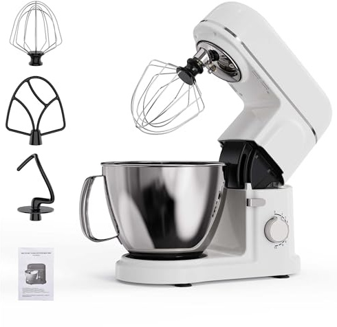 Robot de cocina de 2000 W, cuenco de 5 L, amasadora, máquina de chef para hornear, para pasteles, galletas y masa, color blanco crema