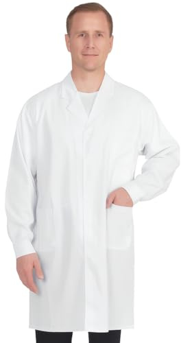 THQAE Camice Bianco da Laboratorio Camice Laboratorio Donna Uomo Camice Bianco da Laboratorio Medico Medico Cappotto Camice da Lavoro Maniche Lunghe con Tasche - Maniche con bottoni, 2XL