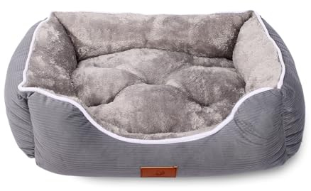 BESCH Cama Acolchado para Perros y Gatos Pequeños con Borde Elevado, Funda Extraíble y Lavable, Base Antideslizante Impermeable - Colchón Suave y Cómoda para Mascotas 57x42 cm (Gris)