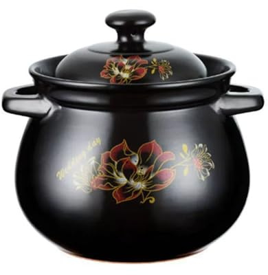 Pentola in ceramica con coperchio in terracotta, casseruola rotonda con coperchio in terracotta for cucinare, zuppe, vaporiere calde e casseruole(2.5l)