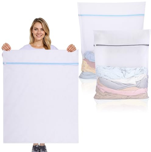 Dntorx 2 reti per la biancheria, grandi, riutilizzabili, per lavatrice, con chiusura lampo, per camicie, maglioni, cappotti, pantaloni (XXL 60 x 80 cm, XXXL 90 x 110 cm)