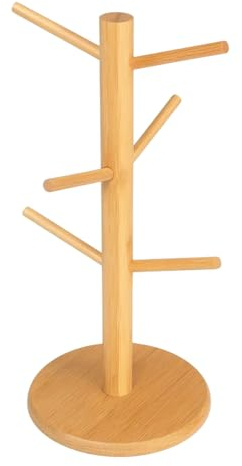 QhgPnt Bamboo Coffee Mug Tree, Coffee Mug Holder, Cup Tree Holder Organizer with 6 Hooks for Coffee Mugs, Sturdy Bamboo Design