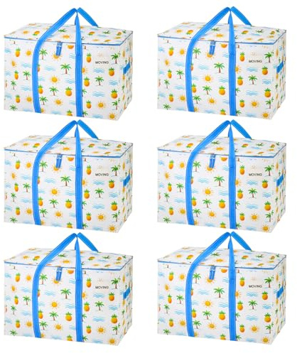 VENO 6 Pack Heavy Duty Moving Bags, Extra Large Storage Bags with Reinforced Handles & Strong Zippers, Foldable & Reusable Moving Box Alternative for Clothes & Dorm Storage
