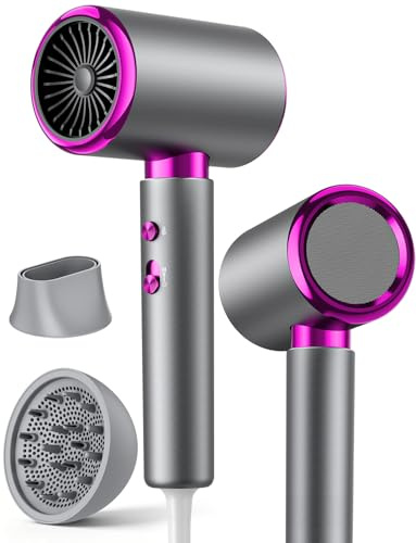 LORVENA Phon Capelli 2400W Asciugacapelli Potente con Motore AC 3 Temperature e 2 Velocità con Diffusore e Concentratore, Asciugatura Rapida, Controllo Temperatura, Uso Casa e Viaggio