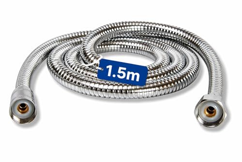 1.5m Shower Hose with Washers Chrome Replacement Anti-Kink Pipe