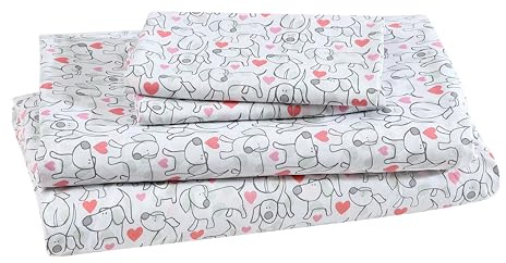 Beatrice Home Fashions tryckt mikrofiberlakanset, mjuk bekväm enkel skötsel, inkluderar 1 dra-på-lakan med 30 cm djupa fickor, 1 lakan, örngott, kung, hjärtan och hundar