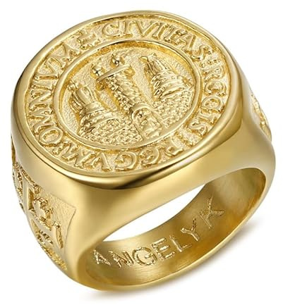 BOBIJOO Jewelry - Bague Chevalière Homme Templier Franc Maçon Sceau Jérusalem Acier 316L Or Plaqué PVD - 68 (12 US)