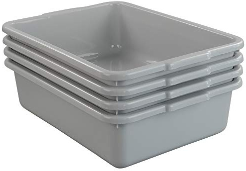 Wekioger 4 Packs 8L Small Commercial Bus Tubs, Grey Bus Box Wash Basin, 14.85 x 10.8 x 4.1