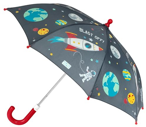 Stephen Joseph Kids' Color Changing Wet Dry Umbrella, Water reacting, Pinch Free Umbrellas for Rain Children's Umbrella, SPACE, 23X28