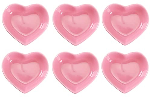 WHJY Pink Love Heart Shaped Ceramic Bowl Set of 6, Contemporary Porcelain Side Dishes, Seasoning & Soy Dipping Sauce Bowls for Wedding & Birthday Party