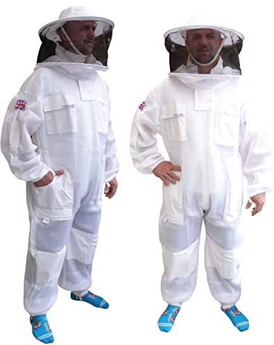 Combinaison d'apiculture en maille aérée avec chapeau rond ultra ventilé - Équipement de protection pour apiculteur - Taille L