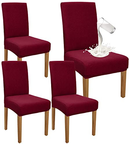 Granbest Premium Wasserdicht Esszimmer Stuhl Abdeckungen Satz Von 4, Stretch Hohen Zurück Stuhlhussen Slipcover Für Esszimmer, Abnehmbaren Stuhl Schutz Für Bankett, Küche, Party (4er Set, Weinrot)