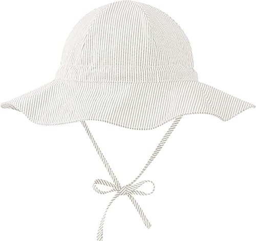 Durio Sonnenhut Baby Hut Kinder Verstellbarer Faltbare UV-Schutz mit Verstellbarem Bindebändern und Breite Krempe Beige Streifen 6-12 Monate (Tag Size S)