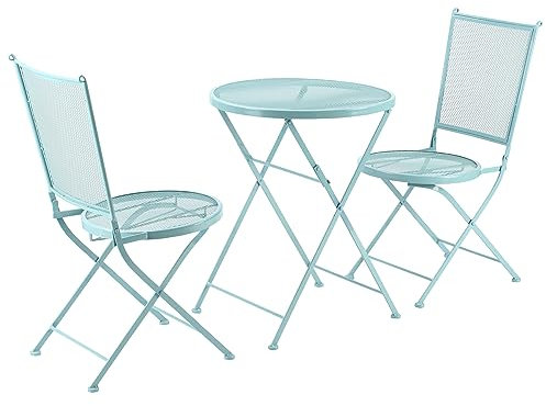 Outsunny 3-teiliges Bistro-Set Garten Sitzgruppe Gartengarnitur 1 Tisch+2 Faltbare Stühle für Terrasse Balkon Blau Metall