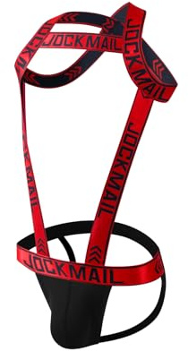 Arnés deportivo para hombre con tiras en los hombros y suspensorio, body de una pieza para fitness, Rojo, X-Large