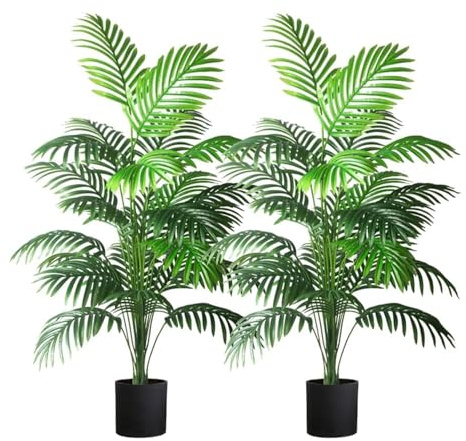 4ft 2pcs Large Artificial Plants Fake Palm Tree Tropical Palm Leaves Faux Palm Plants Tall Tree Indoor Real Touch Plastic Monstera Leaves for Home Garden Outdoor Office Decor (4ft/125cm-2pcs)