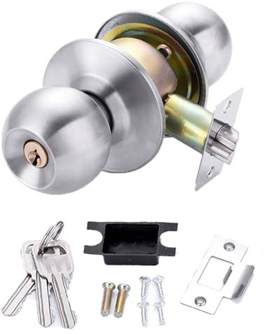 SENRISE Pomos de puerta de acero inoxidable, perilla de entrada redonda de 60 mm, cerradura de puerta interior con llave para el hogar, dormitorio, baño