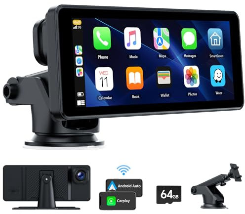 Volam Carplay Wireless Android Auto Portatile Autoradio, 6.86 Pollici Schermo Per Auto con Fotocamera Frontale da 2,5K, Touchscreen, Supporta Vivavoce Bluetooth 5.0/Navigazione/Siri/Airplay/FM/AUX