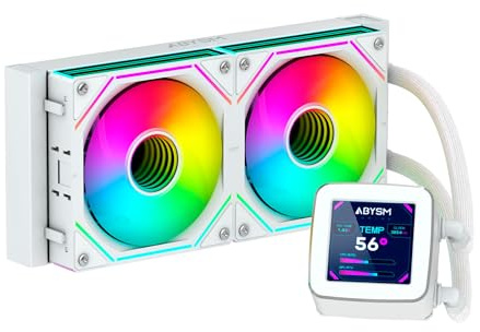 ABYSM Gaming Refrigeración Líquida OCEANIC 240 White ARGB, con Pantalla LCD de 2,8’’ Personalizable, para Monitorear Temperatura del CPU, Velocidad de Ventiladores y Otros Parámetros
