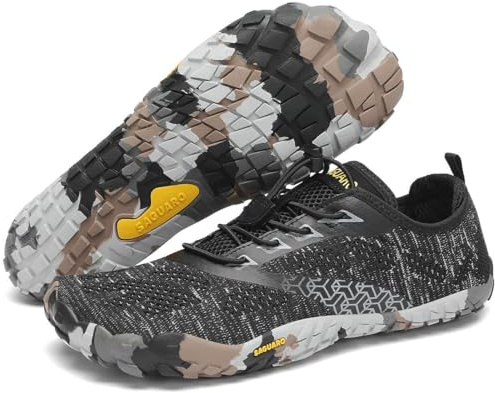 SAGUARO Chaussures Minimalistes Barefoot Homme Femme Chaussures Aquatique Respirant Antidérapant pour Trail Fitness Marche - Orteils Larges et Zéro Drop Semelles, Encre Noire, 43 EU