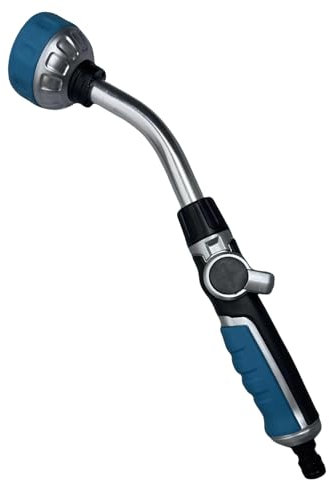 Diivoo Gießstab, Robuste Metall-Gartenbrause mit Stiel, 180° schwenkbaren Kopf Stabbrause mit Durchflusskontrolle,35 CM lange Schlauchdüse, 8 Sprühmodi, geeignet für Pflanzen, Blumen und Autos