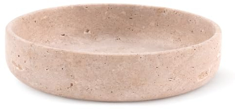 EARTHEN CRAFTS 20 cm serveringsskål i marmor Travertin, handgjord dekorativ skål för köksbänken, perfekt för salladsskål, köksbänk, modern inredning