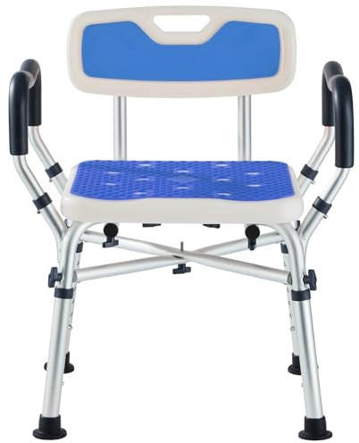 KSITEX Chaise de Douche, Tabouret de Douche avec Accoudoirs et Dossier,Tabouret de Douche 6 Niveaux réglage en Hauteur, Siège Douche Personne Âgée Femmes Enceintes Handicapés Max. 180 KG Antidérapant