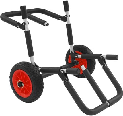 Apriltop Faltbar Transportwagen mit 2 Rädern für Kleine Kanus, Wakeboard, Wasserausrüstung, aus Aluminium, Tragfähigkeit 80 Kg, 10 Zoll Vollgummiräder (Schwarz, Rot)