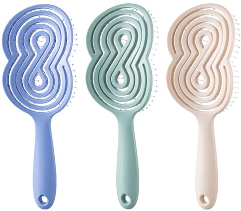 Senshuomy Pack of 3 Detangle Hair Brush for Women,Curved Vent Brush & Hair Detangler, Easy Detangling Vented Hairs Styling Comb Salon for Long Thick Curly Straight Dry Wet Hair (Blue&Green&White)