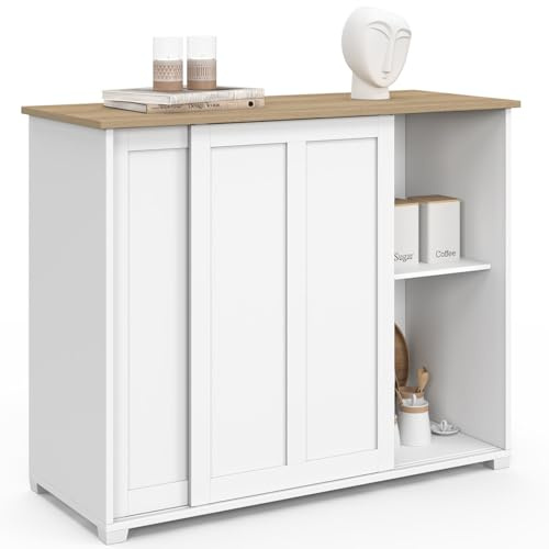IDMarket - Buffet 100 cm Jango 2 Portes coulissantes Blanc et Plateau Bois