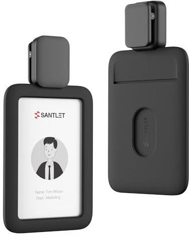 Badge Reel with Alligator Pinch Clip, SANTLET Silicone ID Badge Holder Name Tag Case Protector with Retractable Cord, 2 Card Slots for Nurses Teachers Employees Office Workers Black