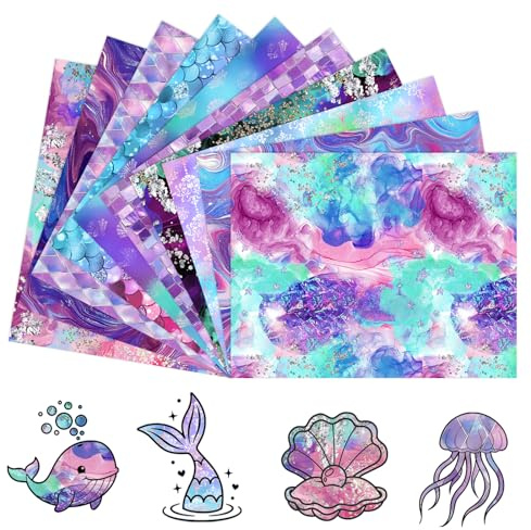 Tintnut Deep Sea Mermaid HTV Heat Transfer Vinyl:10 Sheets 12 x 10 Inch Mermaid Style Iron on Vinyl Heat Transfer Vinyl for Apparel and Gift Creation