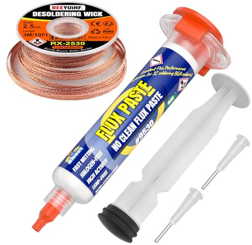 BEEYUIHF 10mL Rosin Soldering Flux with Solder Wick Braid 3M/10ft 2.5mm for Electrical BGA PCB LED SMD Soldering Kit