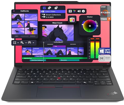 Lenovo Thinkpad E14 Gen 6 Laptop, AMD Ryzen 7 7735HS, 64 GB DDR5 RAM, 4 TB PCIe SSD, 14 WUXGA (1920x1200) IPS Display, AMD Radeon 680M Graphics, Deutsches Tastatur-Layout, Windows 11 Pro, Schwarz