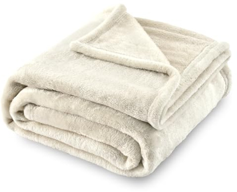 SOCHOW Flannel Fleece Blanket Twin Size, Linen, 60x80 inches