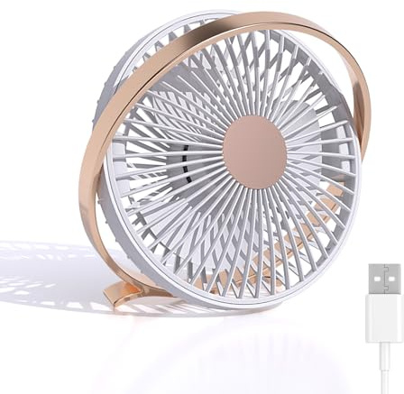 GlauStalos USB Desk Fan, Mini Quiet Personal Desktop Fan with 2 Speeds, Strong Wind Small Fan for Table Home Bedroom Kitchen Office (Rose Gold)