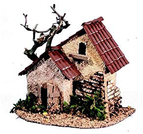 Ferrari & Arrighetti Doppia casa per presepe con tegole Rosso, Legno e Cartone, Multicolore, Dimensioni Indicative: 15 x 14 x 10 cm